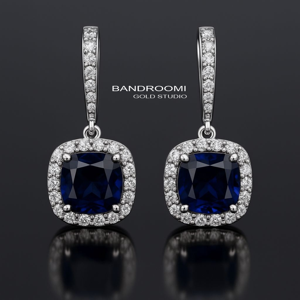 1 گوشواره یاقوت کبود و برلیان مدل هاله ای - تصویر 1