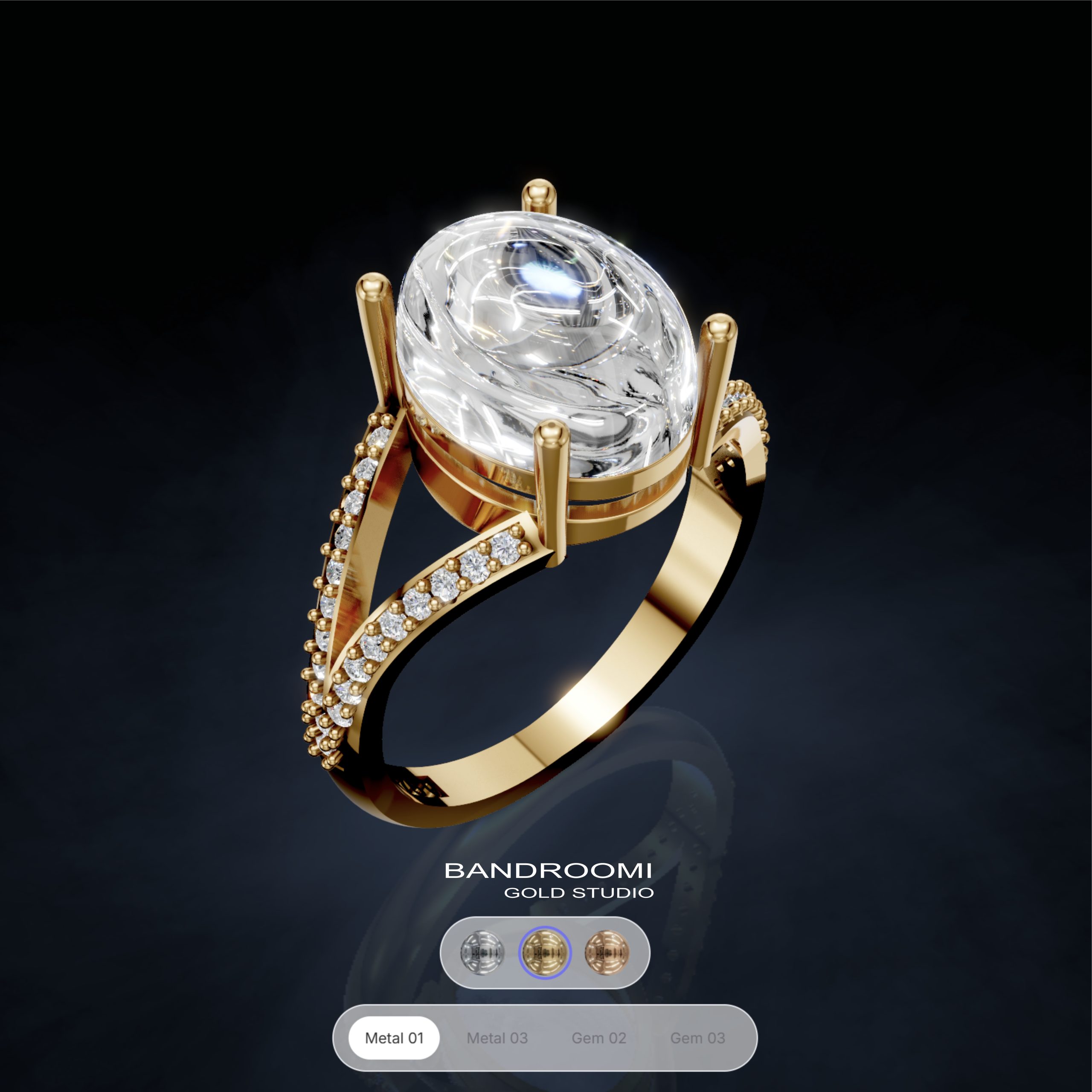 2 انگشتر تکنگین بیضی با رکاب نگیندار - تصویر 1