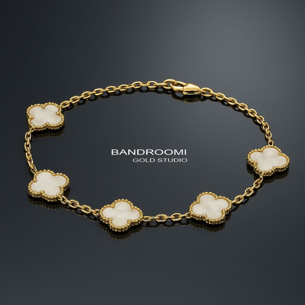 2 دستبند ونکلیف طرح گل چهاربرگ صدفی - تصویر 1