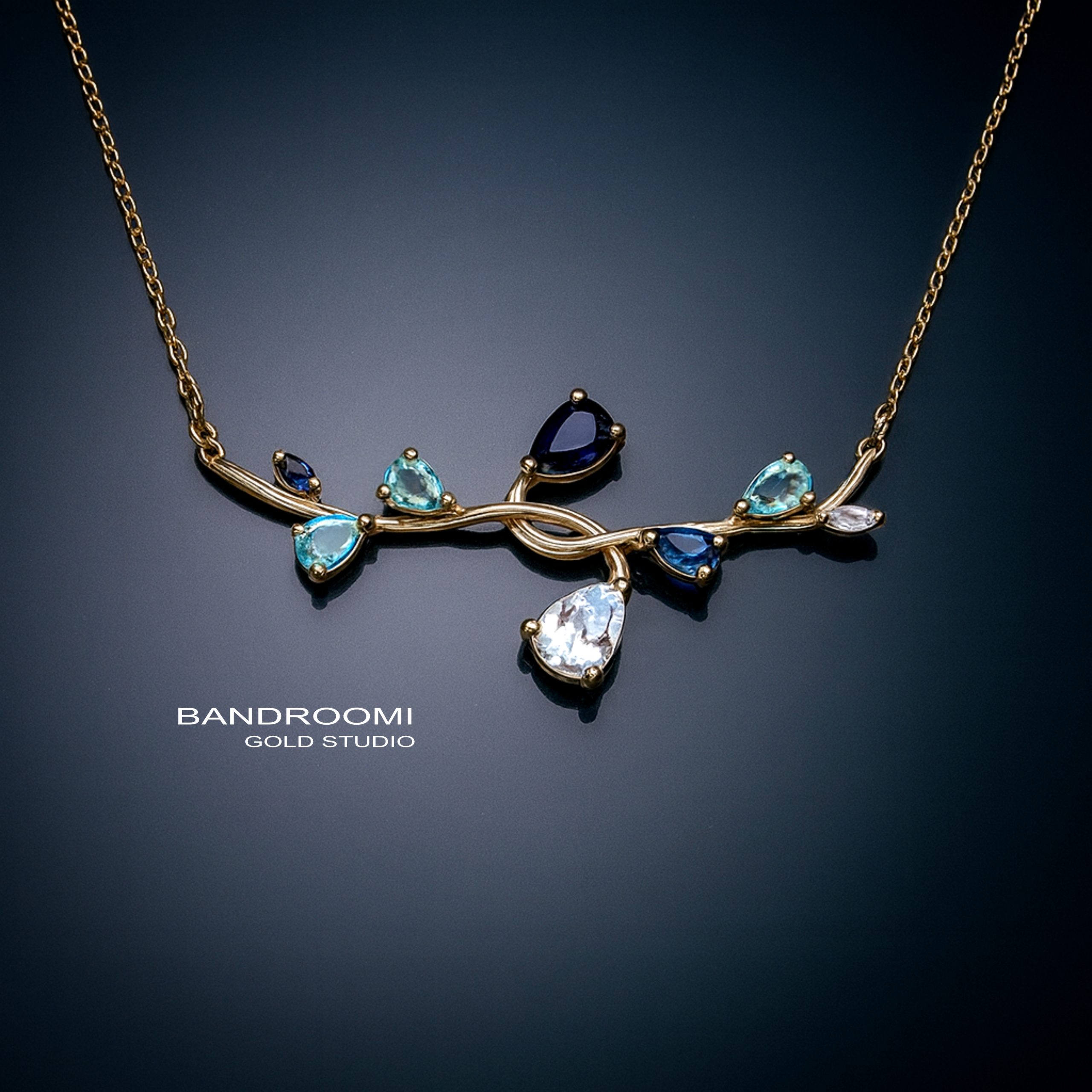 3 گردنبند شاخهای با سنگهای یاقوت و آکوامارین - تصویر 1