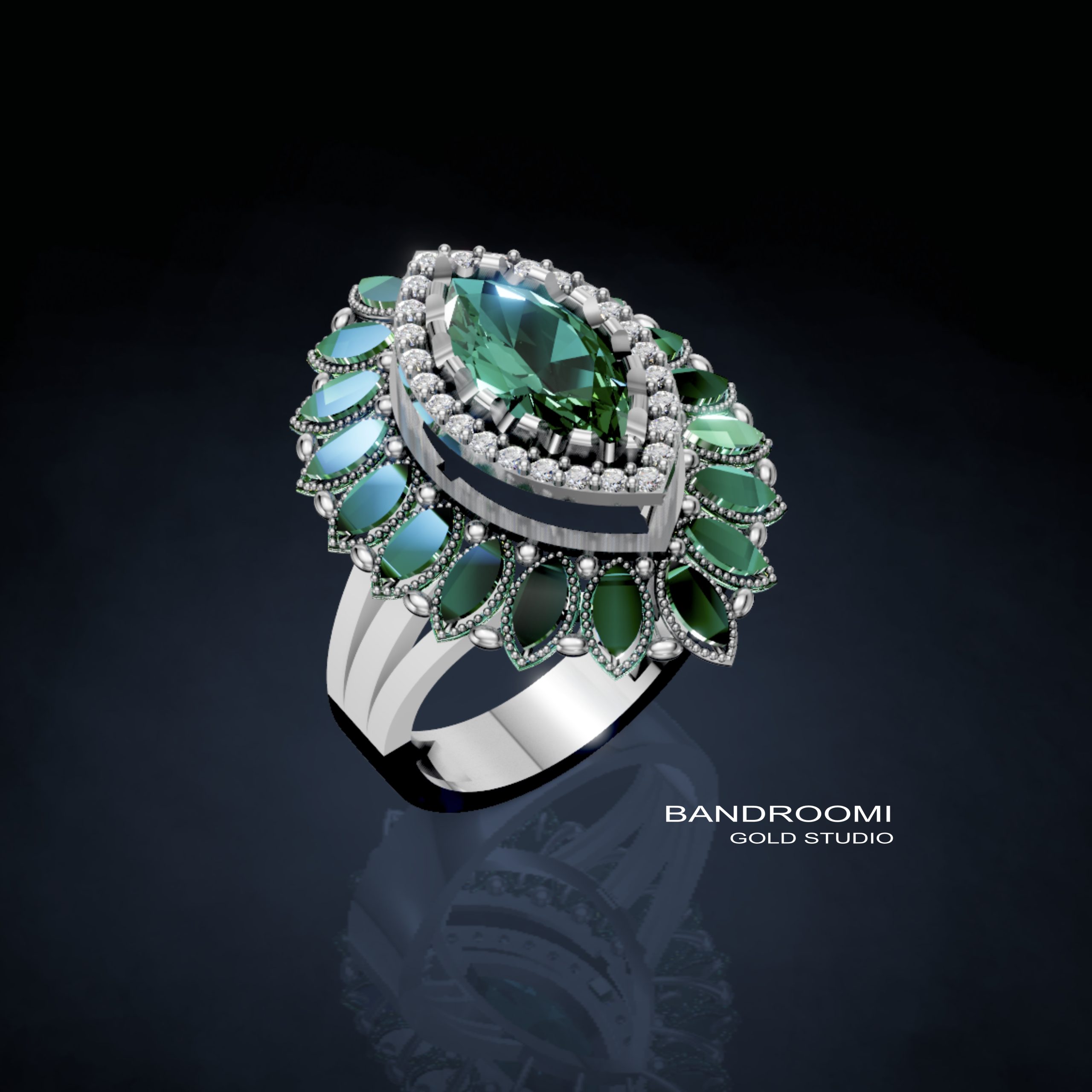 Untitled-23 انگشتر زنانه زمرد و برلیان - تصویر 1